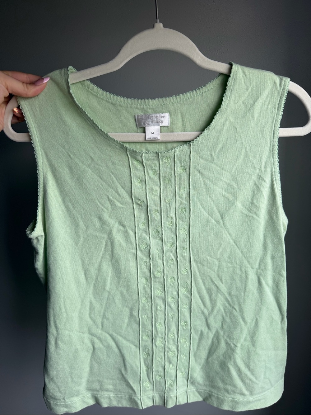 Christopher & Banks Light Mint Green Sleeveless Pintuck Tank Top